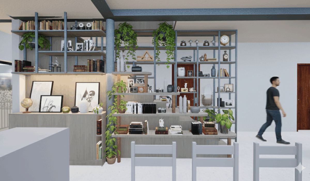 transformations intérieures d'une habitation, création d'un mobilier intégré avec escalier, meuble de cuisine et rangements et création d'une terrasse en bois sur pilotis - Liège - Visualisation. Architecture raisonnée, ossature bois, écoconstructions extensions, transformations, nouvelles constructions Liège, Wallonie. Architecture durable économique et conviviale. Architecte situé à Liège